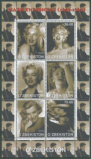 マリリン・モンロー 切手シート ウズベキスタン発行 | 切手,中央アジア