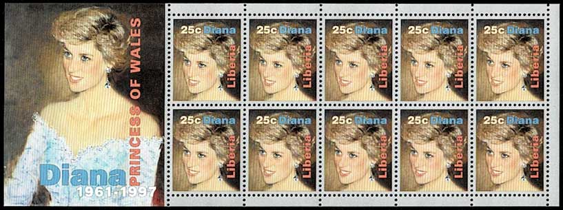 ダイアナ元妃 切手小型シート リベリア発行 | 切手,アフリカ | 趣味の