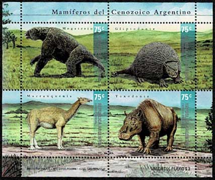 先史時代(新生代)に南米に棲息していた動物 切手4種セット アルゼンチン発行