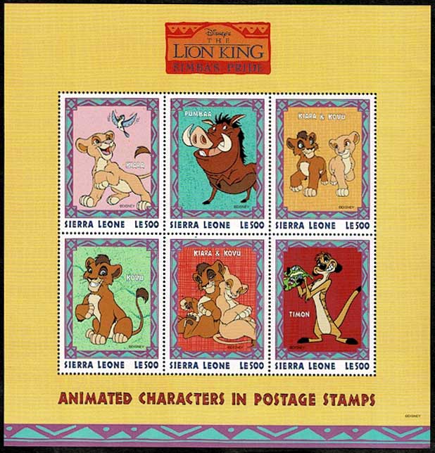 ディズニー「ライオンキング」 切手小型シート シエラレオネ発行