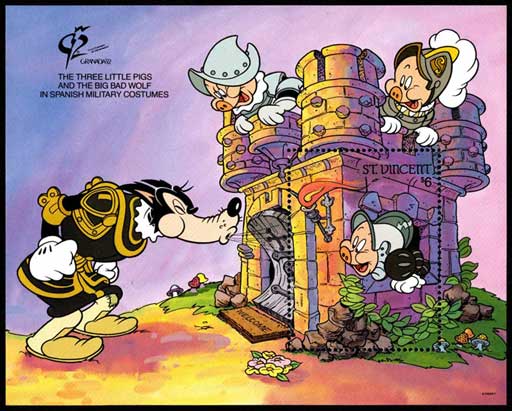 ディズニー・国際切手展「グラナダ'92」 三匹の子ぶた 切手小型