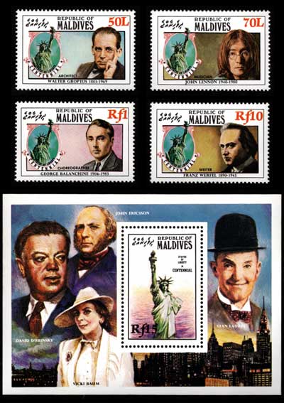 1986年 自由の女神100年記念 切手4種＋切手小型シートセット