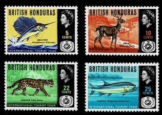 1967年 国際観光年切手4種セット イギリス領ホンジュラス（現