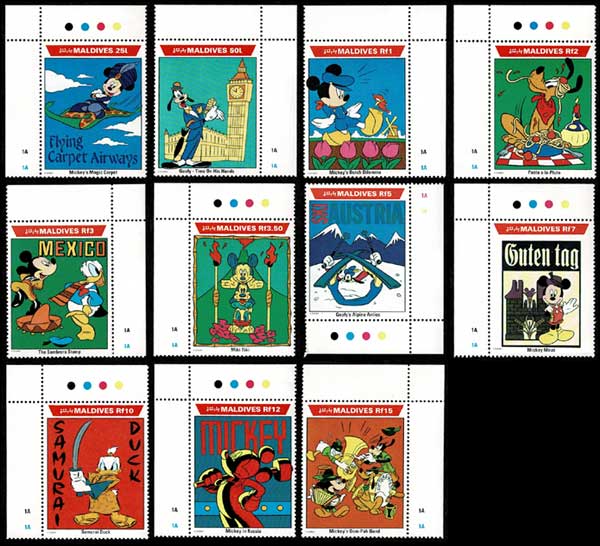 1992年 ディズニー切手11種セット モルディブ発行 | 切手,南アジア  