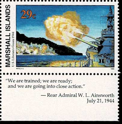 第二次世界大戦シリーズ 米軍、グアム解放(1944) 切手田型 マーシャル