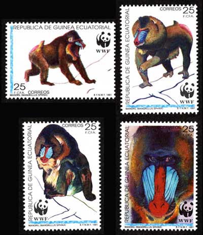 1991年 WWF（世界自然保護基金） マンドリル切手4種セット 赤道ギニア