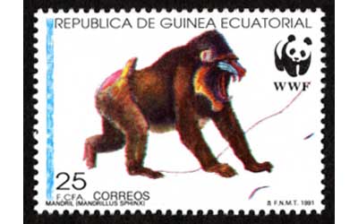 1991年 WWF（世界自然保護基金） マンドリル切手4種セット 赤道ギニア