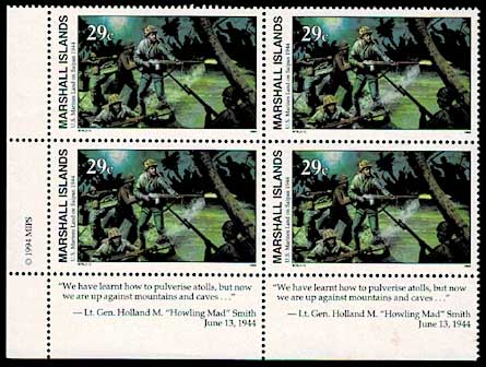 4195 外国切手　マーシャル諸島 1996年　海洋生物 田型　未使用 第二次世界大戦シリーズ ビスマルク海海戦（1943） 切手田型