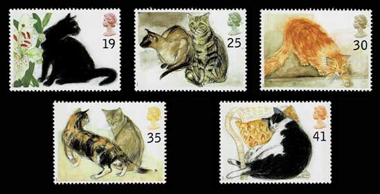 1995年 ネコのイラスト 切手5種セット イギリス発行 | 切手,ヨーロッパ