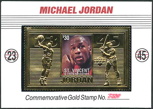 マイケル・ジョーダン　23K（金箔）　切手小型シート 美品  NBA 激レア マイケル・ジョーダン 23K（金箔） 切手小型シート セントビンセント