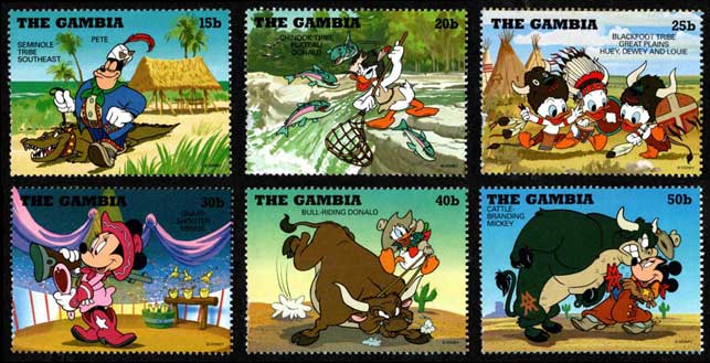 1995年 ディズニー切手 カウボーイとアメリカ先住民 6種セット