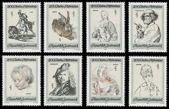 アルベルティーナ美術館所蔵エッチング切手 8種セット オーストリア