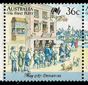 1787年5月 最初の植民船団の出港 切手5種連刷 オーストラリア発行