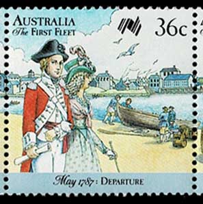 1787年5月 最初の植民船団の出港 切手5種連刷 オーストラリア発行
