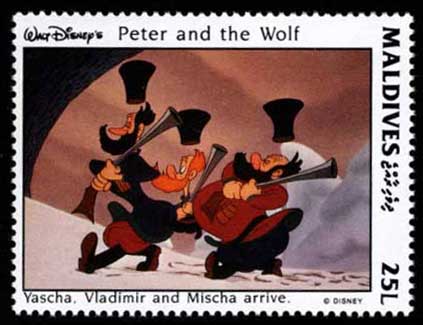 1946年のディズニー映画「ピーターと狼」 切手6種セット モルディブ