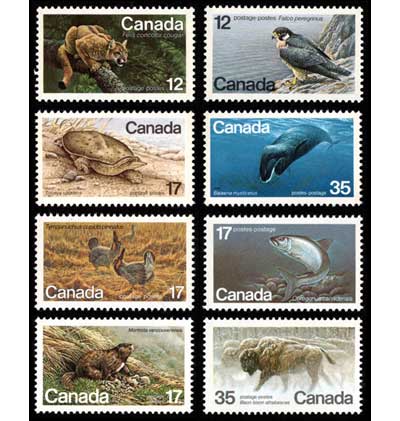 カナダの絶滅危惧種野生動物 切手8種セット カナダ発行 | 切手,北米