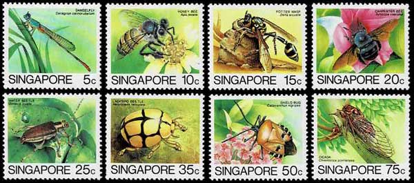 昆虫切手 低額8種セット タトウ付き シンガポール発行 | 切手