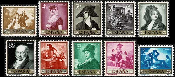 フランシスコ ・ デ ・ ゴヤの絵画切手 10種セット スペイン発行