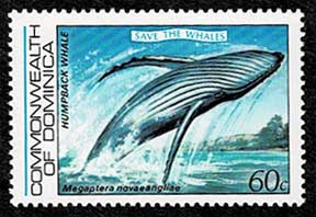 クジラ保護 切手4種プラス小型シート ドミニカ発行 | 切手,中南米