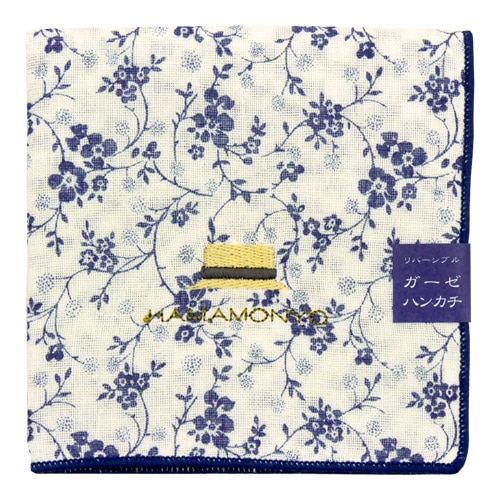 リバーシブルガーゼハンカチ　小花と麦わら帽子