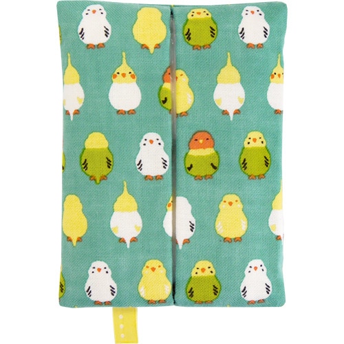 ティッシュケース　インコ並べ　エメグリーン