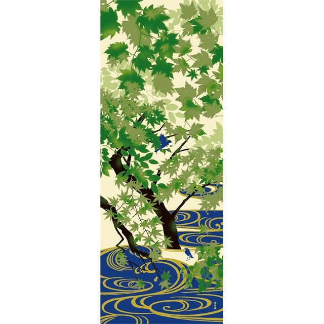 絵てぬぐい　水紋様と春緑