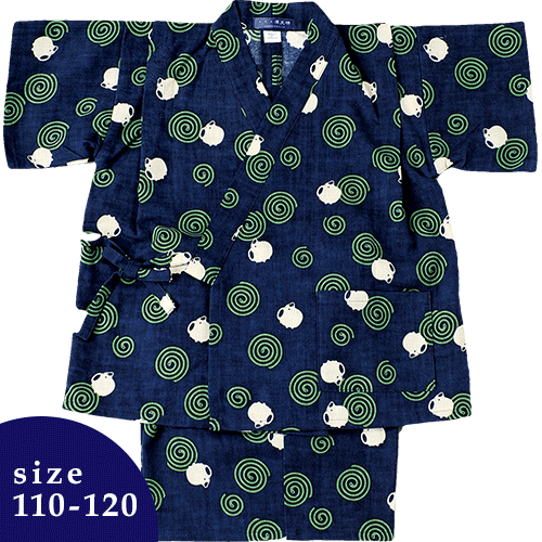110-120サイズ　キッズ甚平　グルグル蚊やりぶた