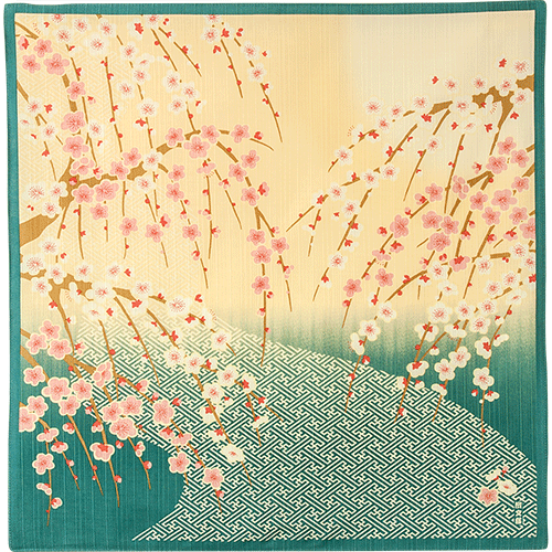 絵小布　紗綾形しだれ梅　エメブルー