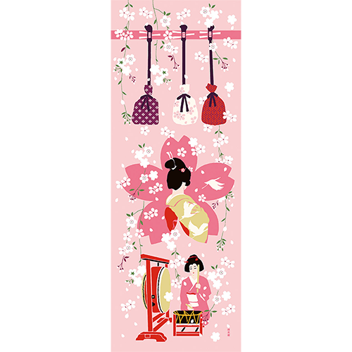 絵てぬぐい　金沢芸妓と桜便り　ピンク