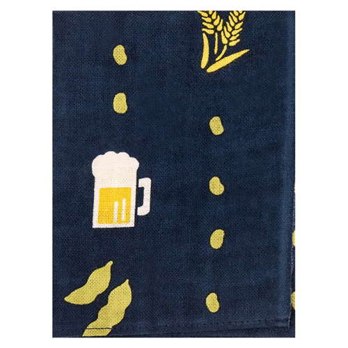 てぬぐいのはんかち　ビールに枝豆