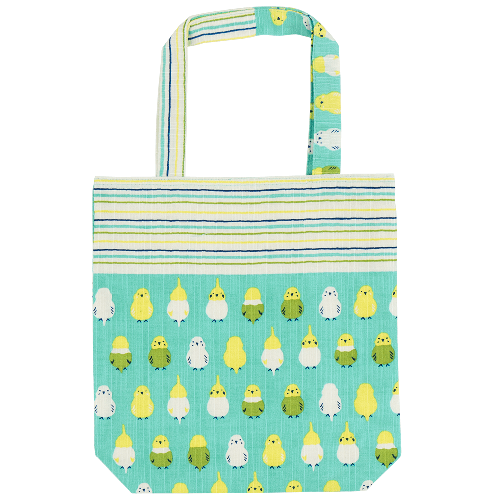 おさんぽトート　インコ並べ　エメブルー