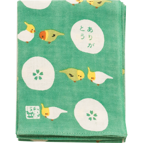 ひとことはんかち　ありがとうインコ