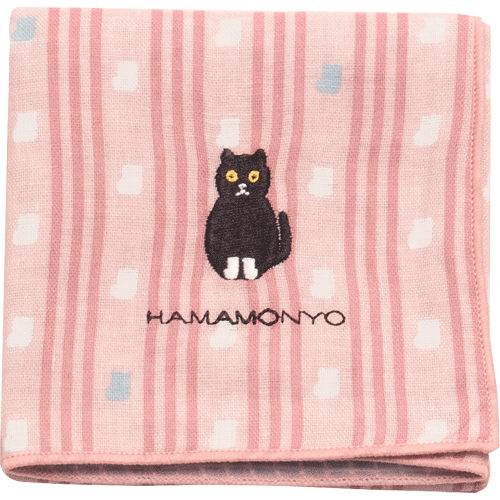 リバーシブルガーゼハンカチ　トリオストライプと靴下ねこ