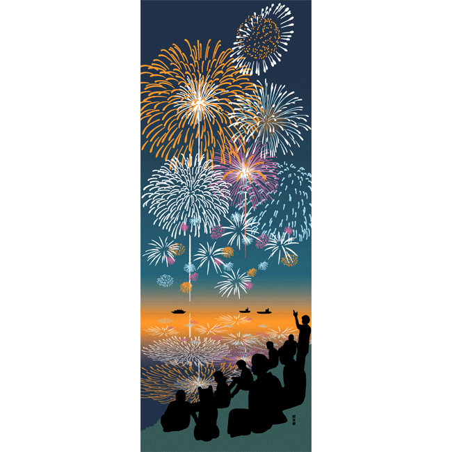 絵てぬぐい　見上げれば大輪花火