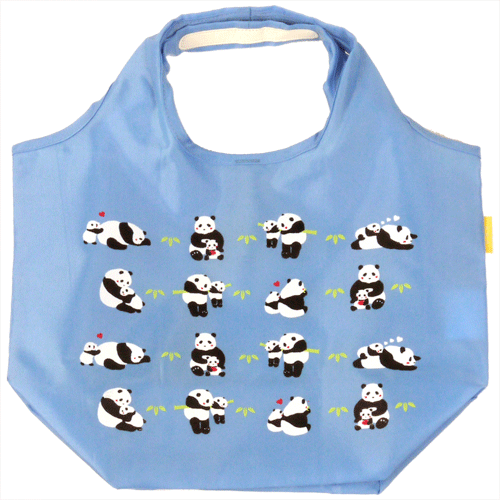 エコトート小　仲良しパンダ親子　ブルーグレー