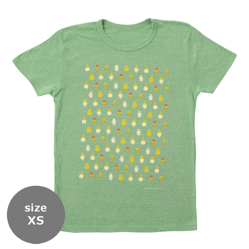 TシャツXS　インコ並べ　グリーン