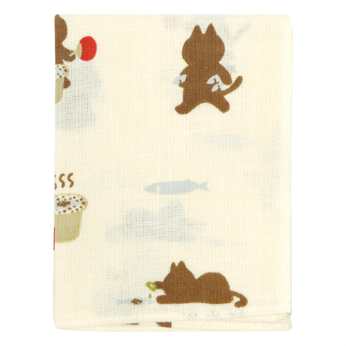 てぬぐいのはんかち　サンマねこ