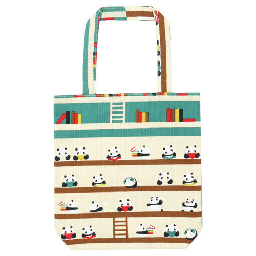 おさんぽトート　パンダの図書館　エメブルー