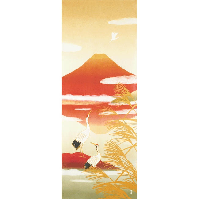 絵てぬぐい　鶴に茜富士