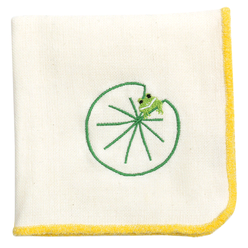モール糸タオルハンカチ　カエルと蓮の葉