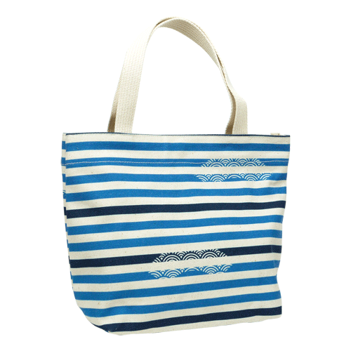 はまモダン帆布トート　ボーダーに青海波