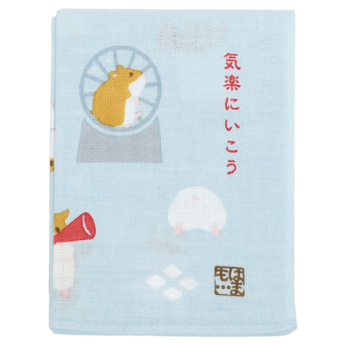 ひとことはんかち　気楽にいこう　ブルー