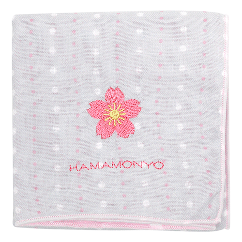 リバーシブルガーゼハンカチ　ドットラインと桜　グレー