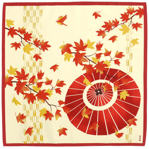 絵小布　和傘に舞紅葉