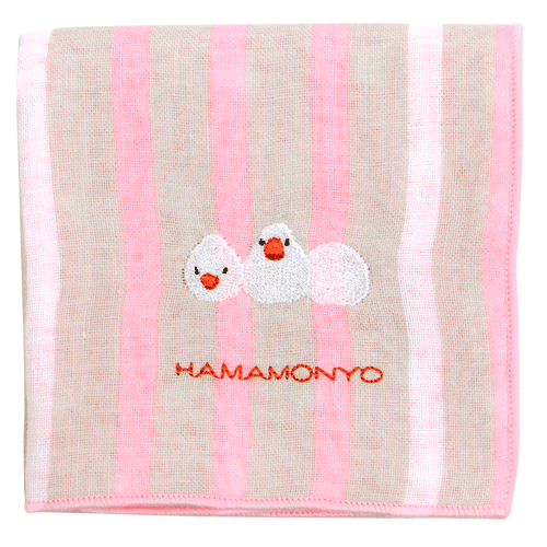 リバーシブルガーゼハンカチ　しましまと文鳥