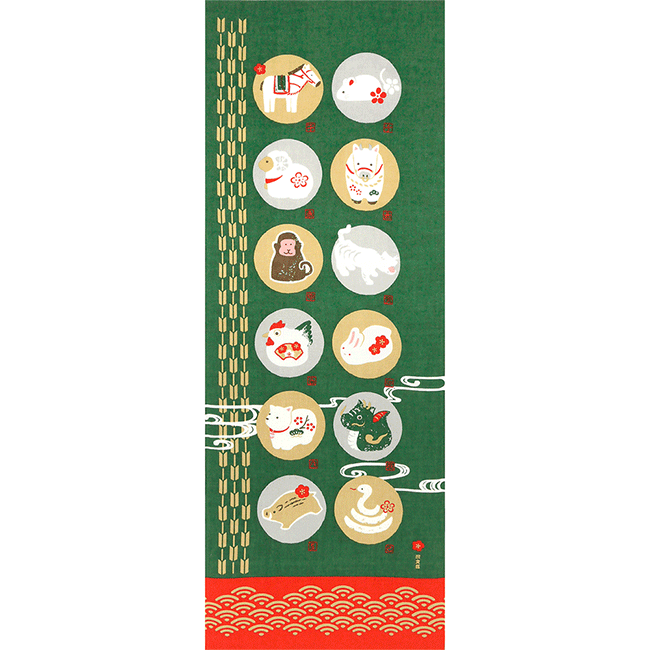 絵てぬぐい　十二支あつめ