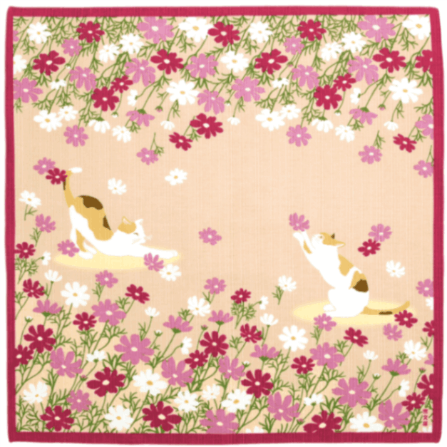 絵小布　秋桜とごきげん猫