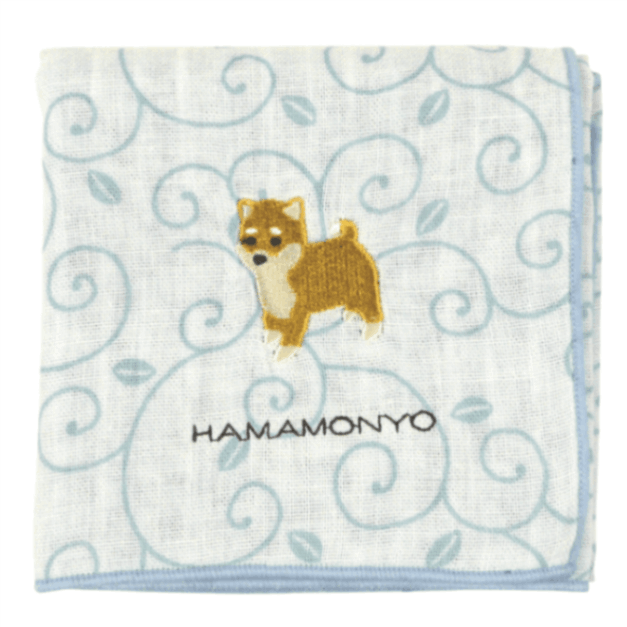 リバーシブルガーゼハンカチ　唐草と柴犬