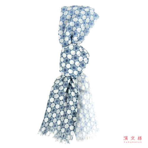 綿ストール　寄木麻の葉