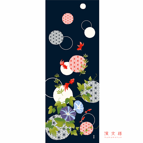 絵てぬぐい　麻の葉金魚